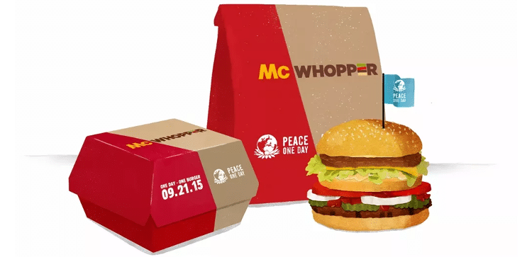 mcwhopper, mcdonalds, burger king, burger, sandwich, fast food, peace day