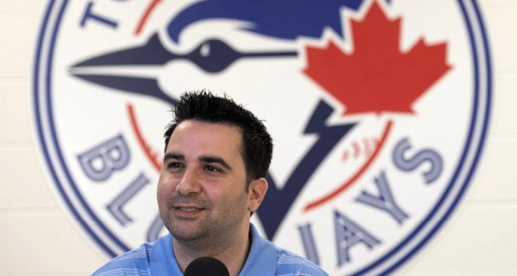 Blue Jays background with Anthopoulos speaking