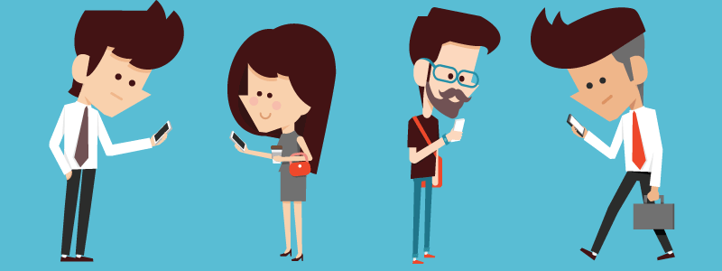 Illustration of four people on their phones, making phone calls