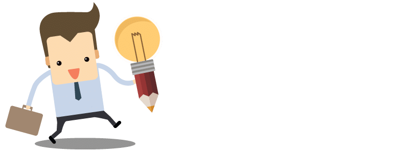 Illustration of man walking with lightbulb pencil and briefcase, PR tips for startups
