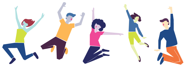 Business development, illustration of 5 people jumping