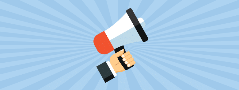 Illustration of a hand holding a megaphone into the air