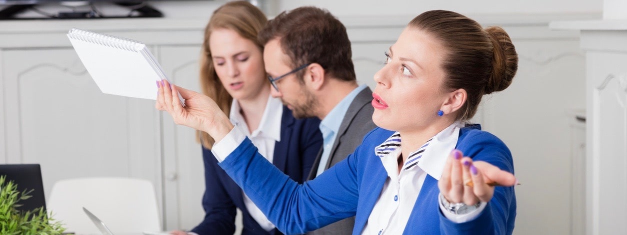 Businesswoman expressing disagreement on a business meeting