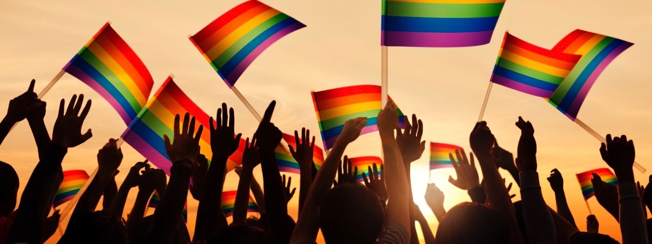 Group of People Waving Gay Pride Symbol Flags