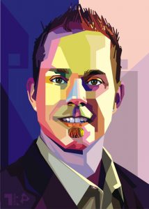 stylized geometric and pastel photo of Shane Baarker