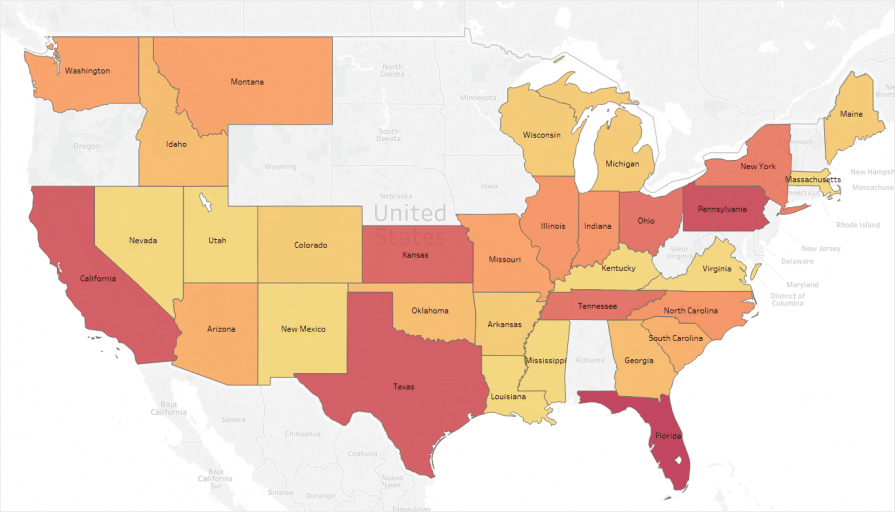 U.S. map of the distribution of online media mentions of Justin Trudeau's Rolling Stone profile