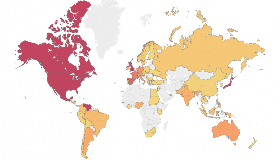 Global map of the distribution of social media mentions of Justin Trudeau's Rolling Stone profile