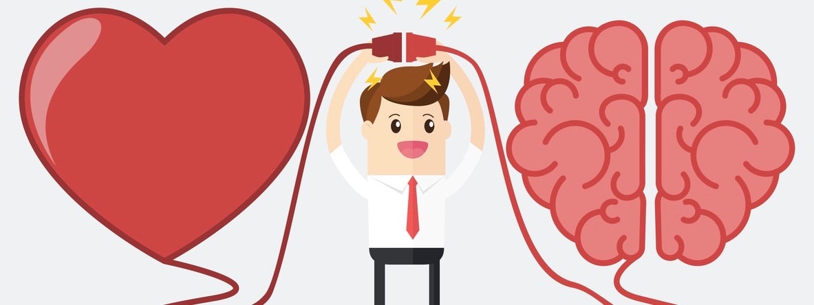 businessman connecting brain and heart interactions concept best teamwork