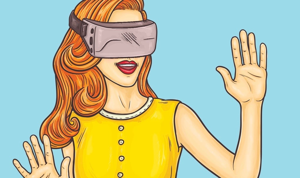young girl uses virtual reality glasses
