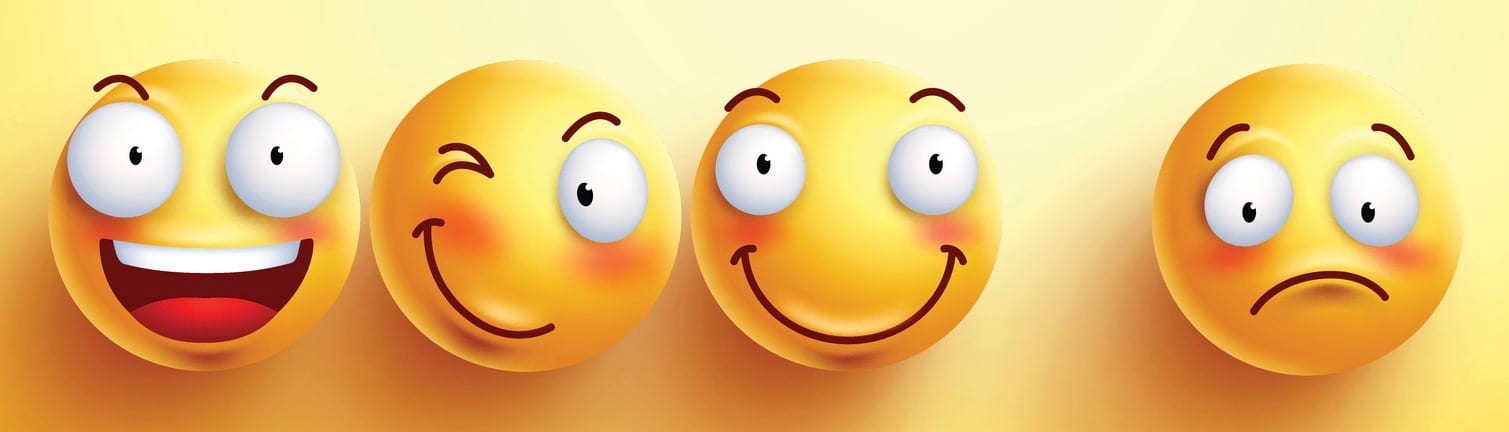 Funny smileys vector faces with happy smile with separated one