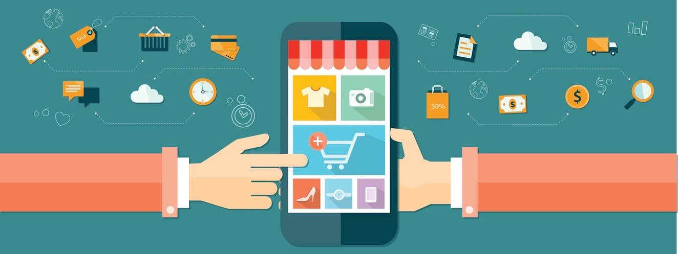 vector business mobile online shopping and e-marketing