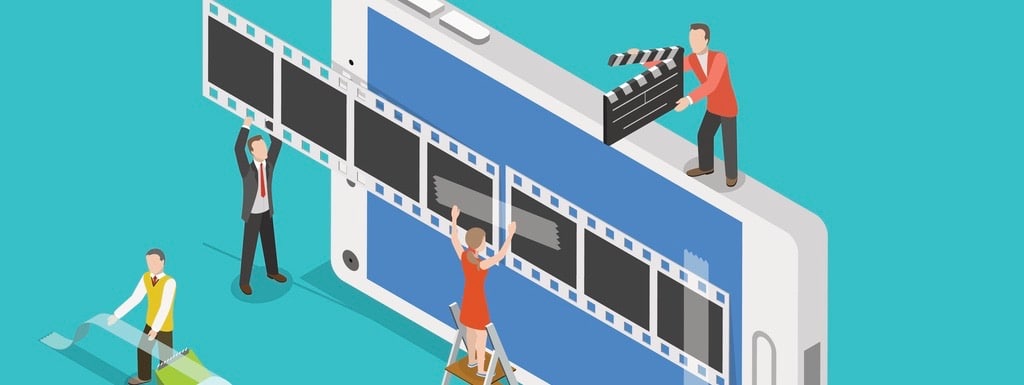 Mobile video editor flat isometric vector concept.