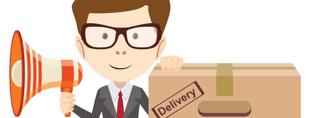 Abstract delivery service man with box and Megaphone . Vector illustration