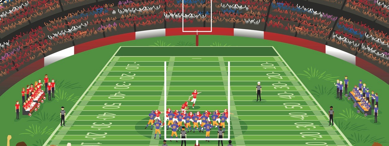 A vector illustration of American football stadium scene