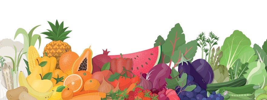 Eat a rainbow of fruits and vegetables infographic with fruits and vegetables composition and colors benefits with icons set