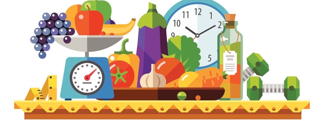 Healthy lifestyle, a healthy diet and daily routine. Vector flat illustration.