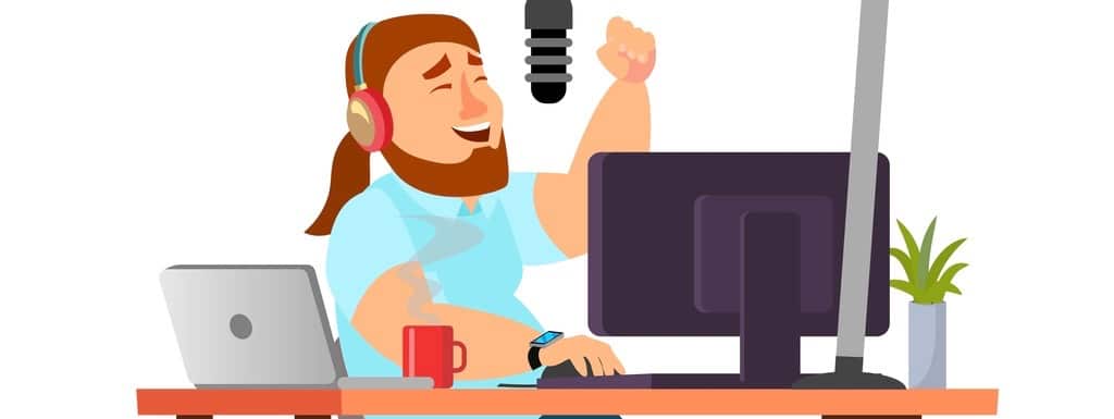 Radio DJ Man Vector. Broadcasting. Modern Radio Station. Man Speak Into The Microphone. Isolated Flat Cartoon Illustration