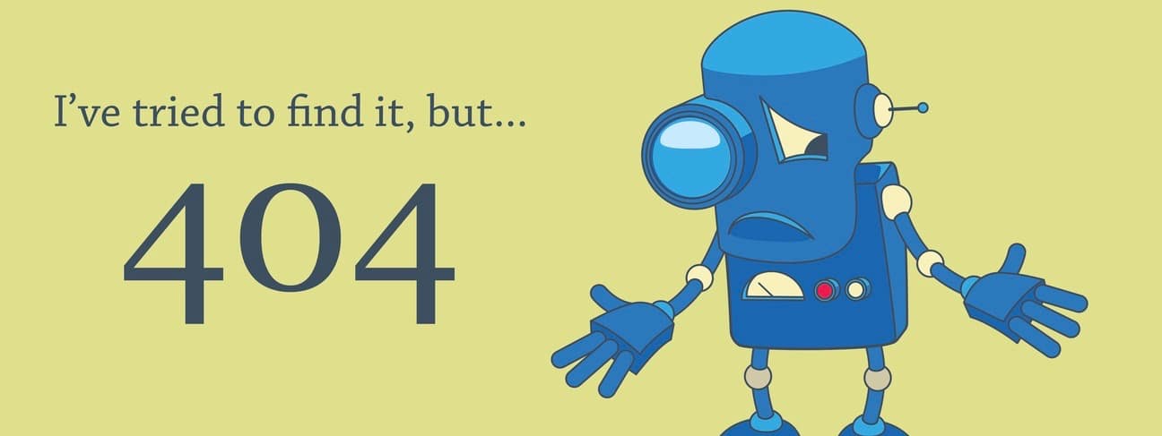 Sad robot spreads its hands. Error 404 page design template.