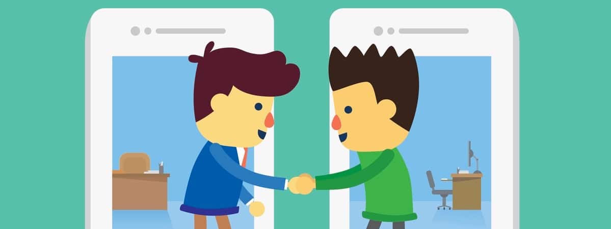 Businessman and customer out of white smartphone and shake hand for business dealing. This illustration about business dealing by communication technology.