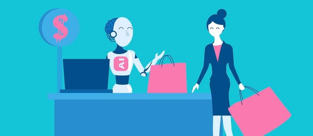 businesspeople with artificial intelligence on the blue background