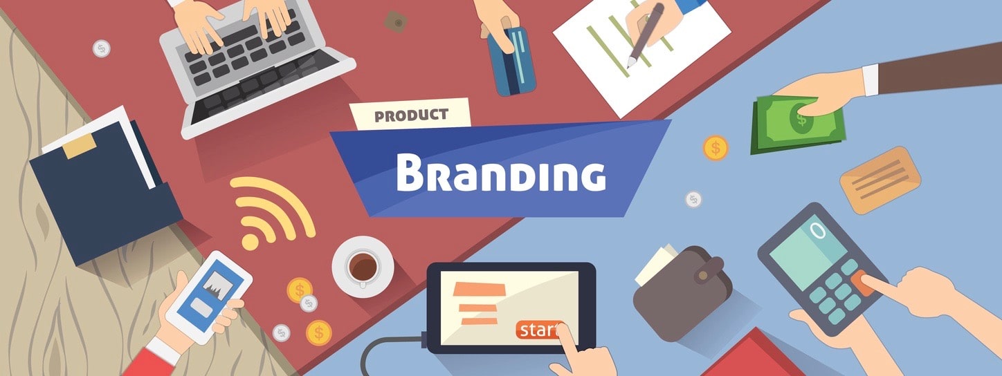Branding concept, Creative idea, digital marketing on desktop vector illustration.