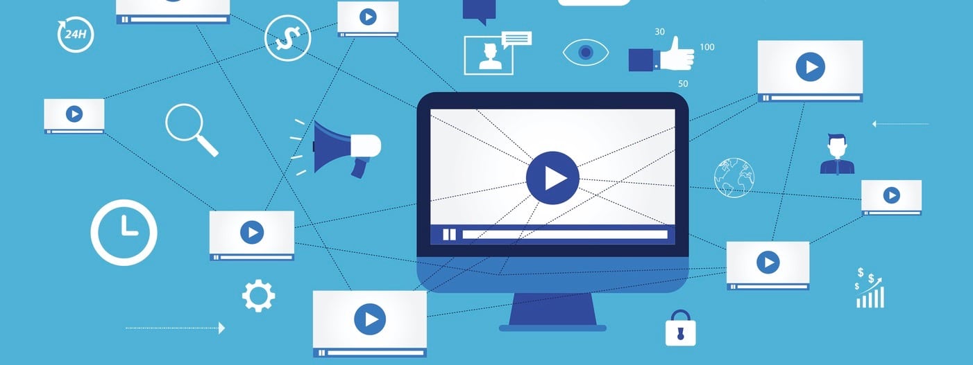 flat vector for business video marketing content online concept and digital marketing content and social network connection concept