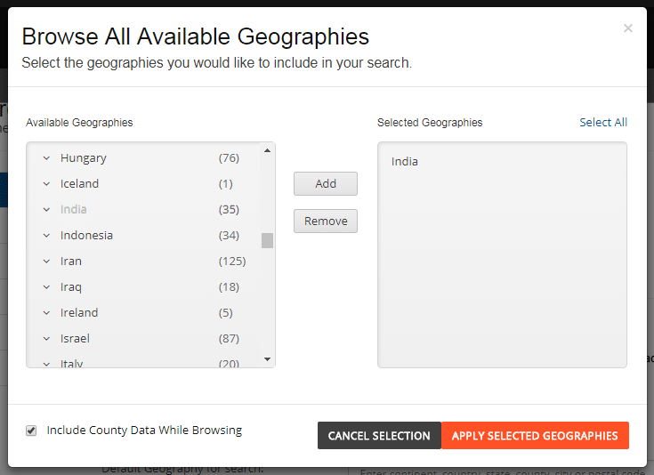 select geographies