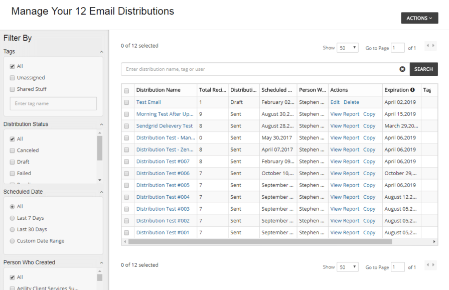 email distributions screenshot