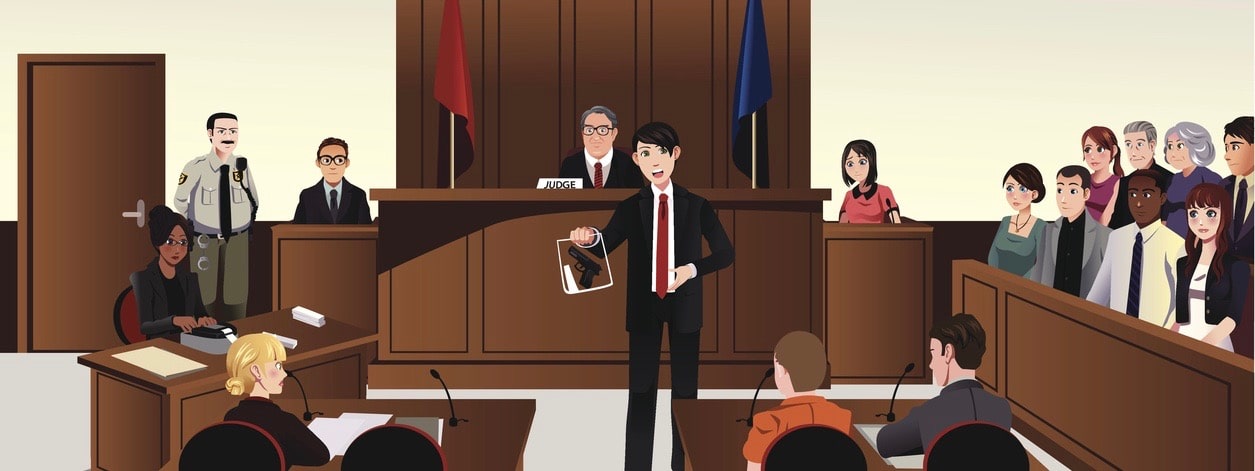 A vector illustration of court scene