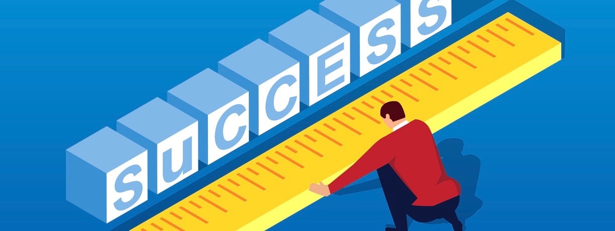 Businessman measuring the distance to success Businessman measuring the distance to success