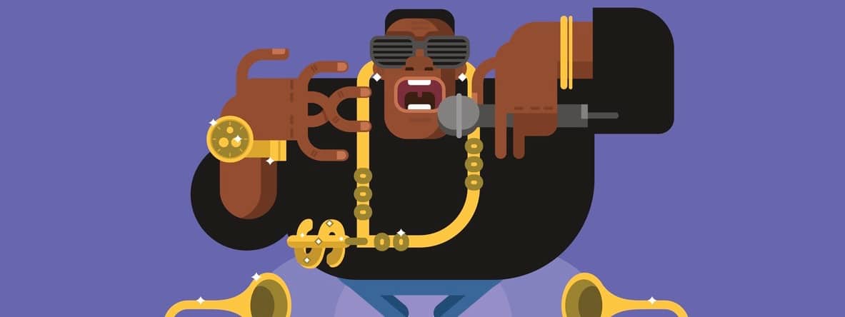 Black rapper character. Person african, music and guy with microphone, singer hip-hop, flat vector illustration