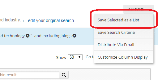 save selected lists