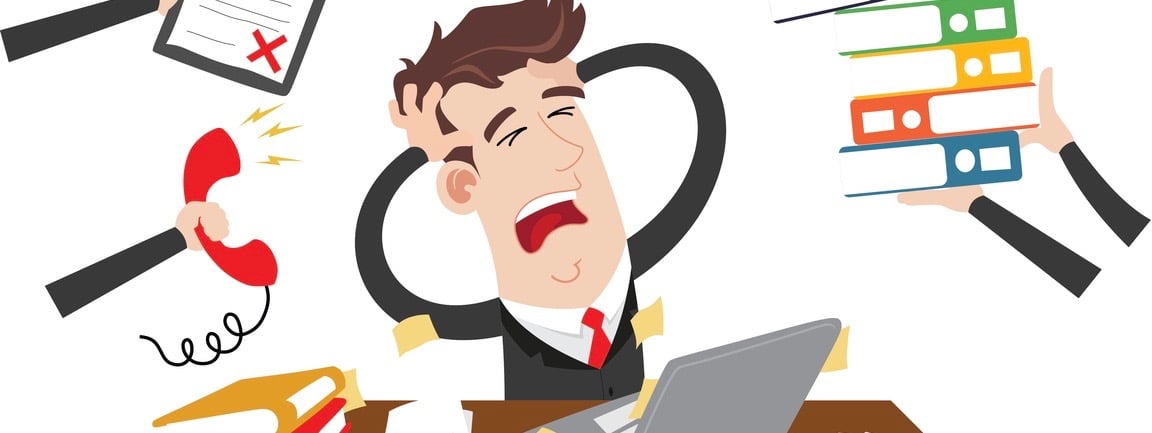 Clipart picture of an exhausted and stressed businessman cartoon character