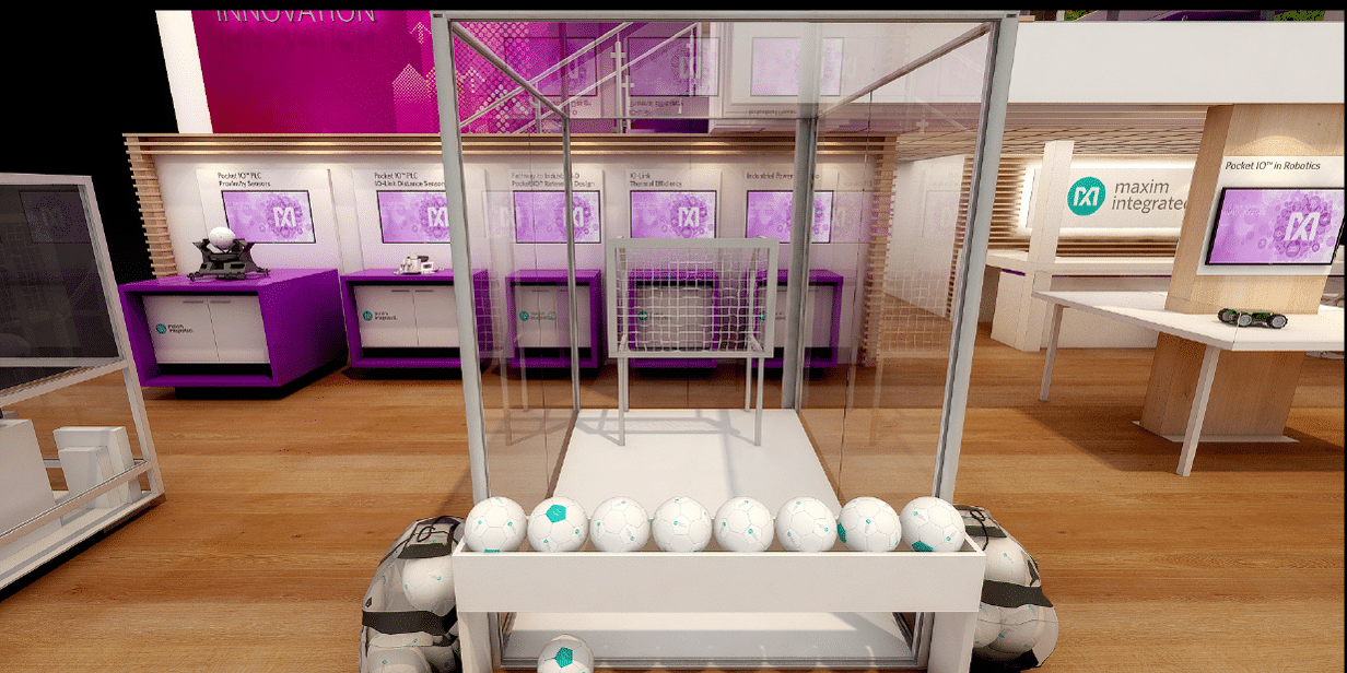Soccer ball throw station demo_Maxim electronica booth