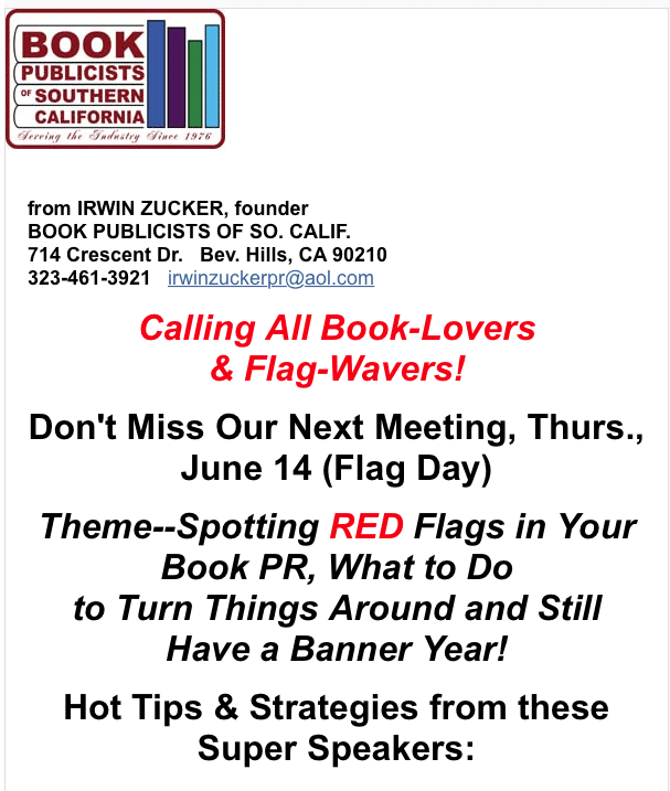 Next Book Publicists of So CA Mtg. Announced for June 14th Flag Day