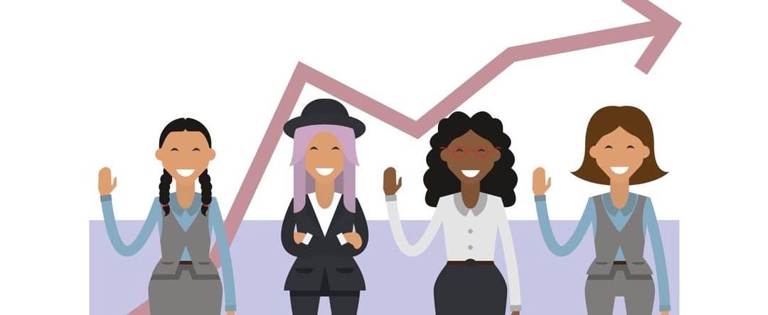 Businesswoman group on the background of the schedule. Vector illustration