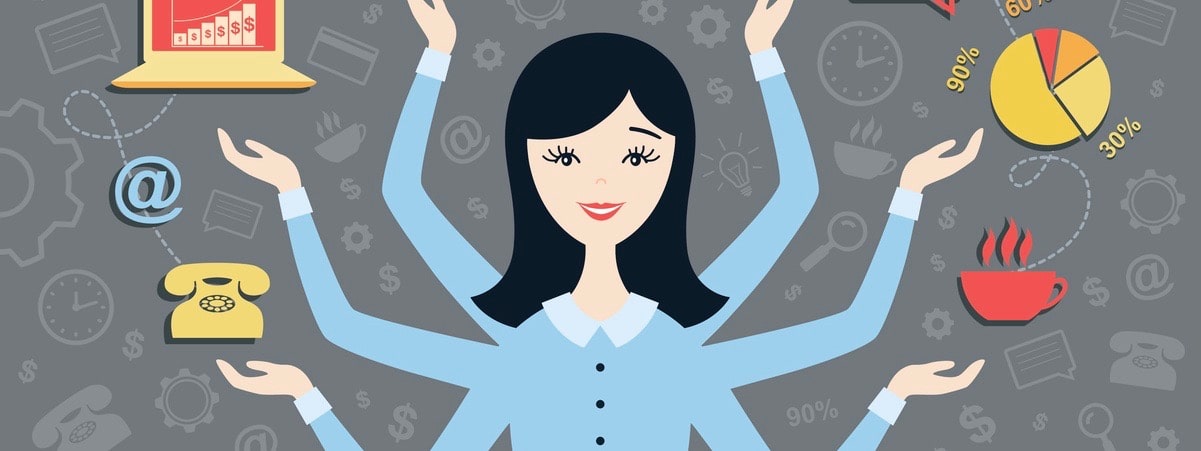 Flat design vector illustration of young business woman, personal assistant or hard working secretary