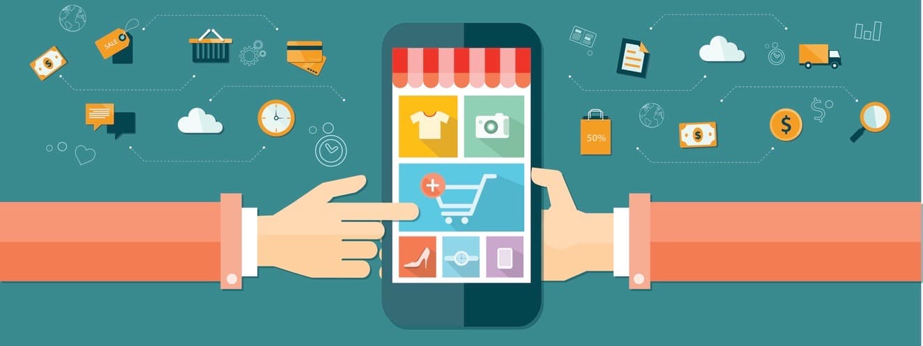 vector business mobile online shopping and e-marketing