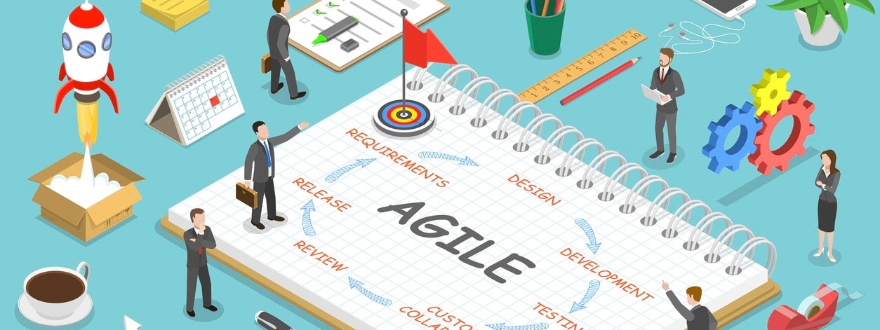 Flat isometric vector concept of agile methodology, software product development.