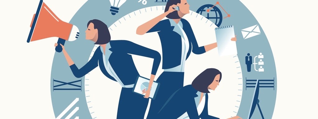 Multi-tasking office worker. Business concept illustration.