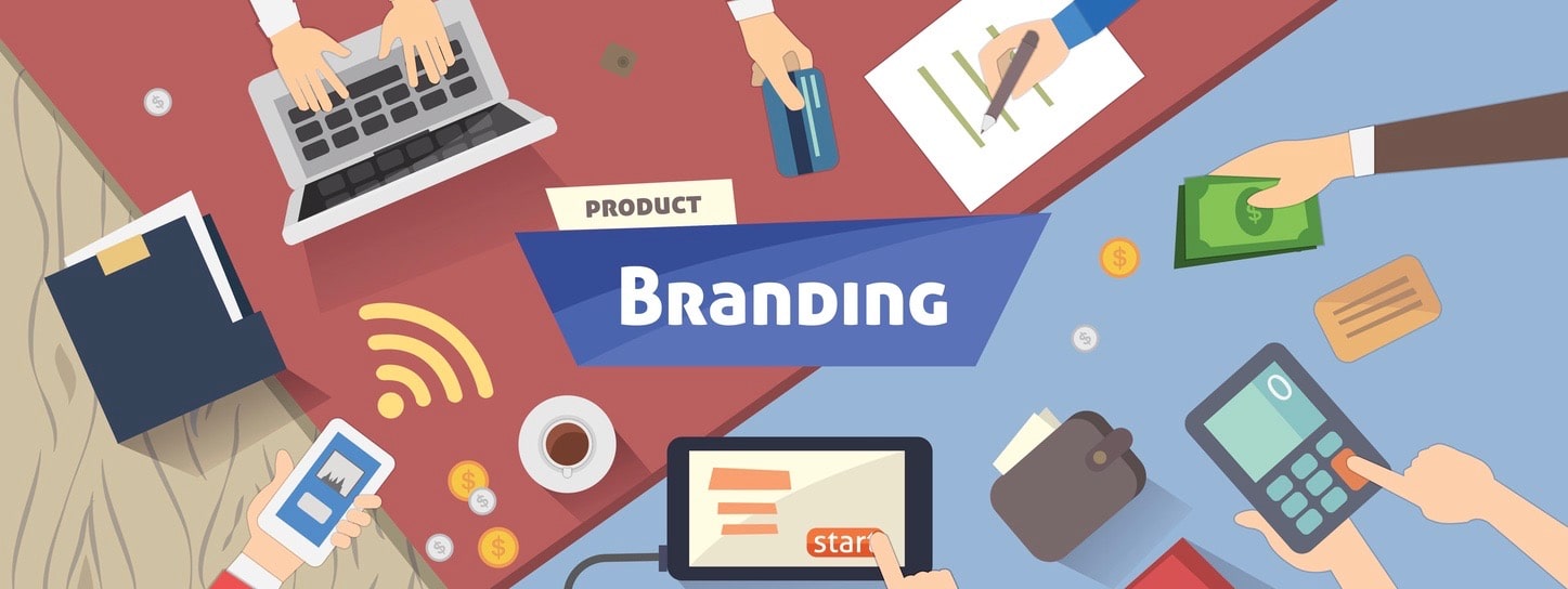 Branding concept, Creative idea, digital marketing on desktop vector illustration.