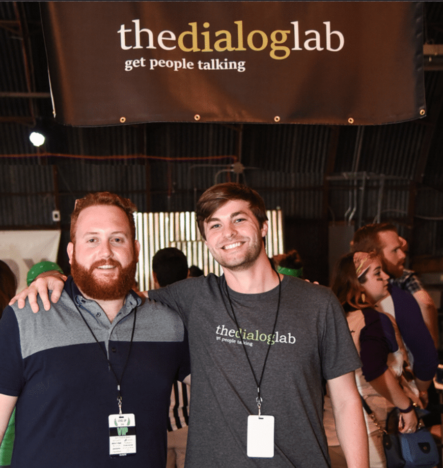 Matt Isaacs (left) and Aaron Motsinger from the Dialog Lab campaign team,