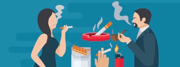 Smoking horizontal banner set with nicotine danger elements isolated vector illustration