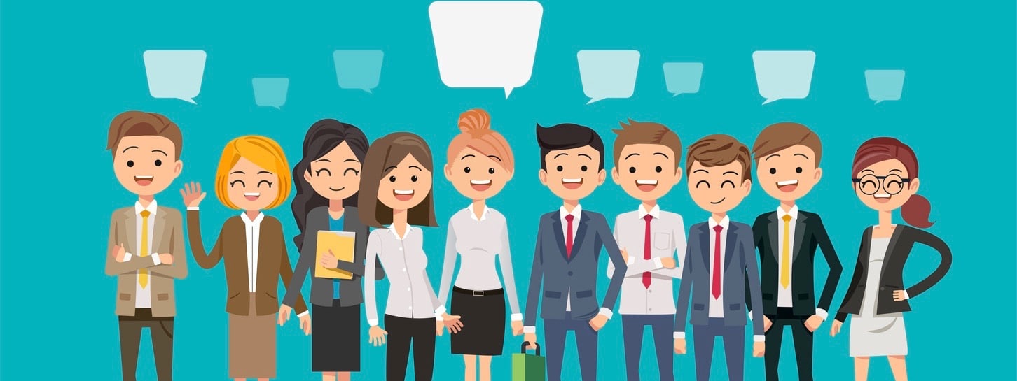 People creating business in cartoon style. Teamwork to finding a new idea working form. Looking deep into the meaning of the system.
