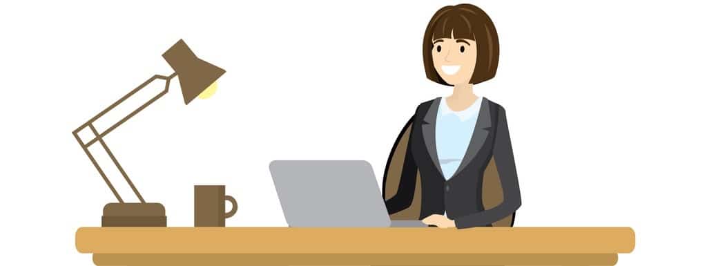 Workplace. Business woman Working at the computer.Isolated on white background.Cartoon vector illustration