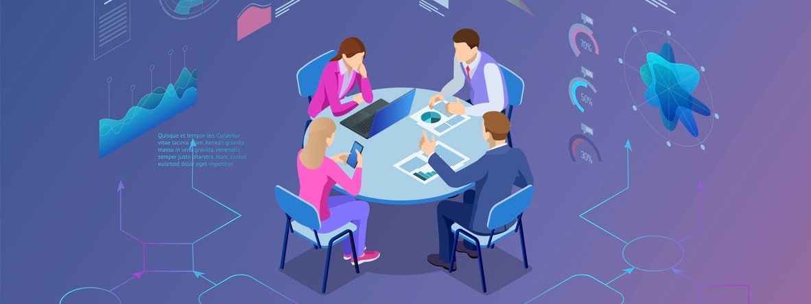 Isometric business people talking conference meeting room. Team work process. Business management teamwork meeting and brainstorming. Vector illustration (Isometric business people talking conference meeting room. Team work process. Business managemen