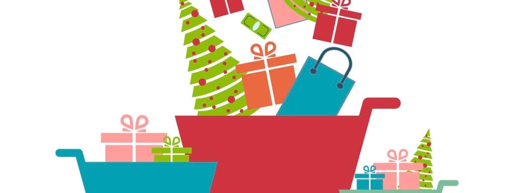 Christmas or New Year's gifts. Pile of gifts and shopping carts .Holiday Shopping.Vector illustration. Eps 10.