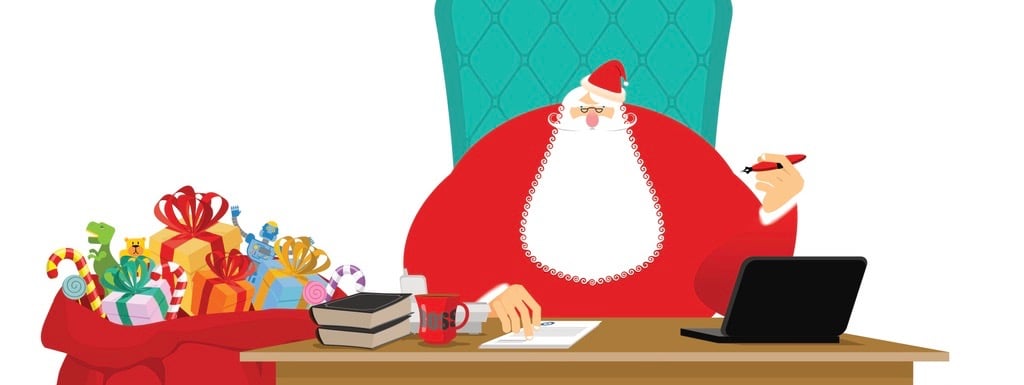 Santa Claus Office. Christmas work. Desk and chair boss. Grandpa