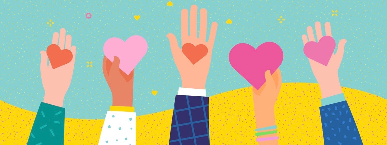 Concept of charity and donation. Give and share your love to people. Hands holding a heart symbol. Flat design, vector illustration. (Concept of charity and donation. Give and share your love to people. Hands holding a heart symbol. Flat design, vecto