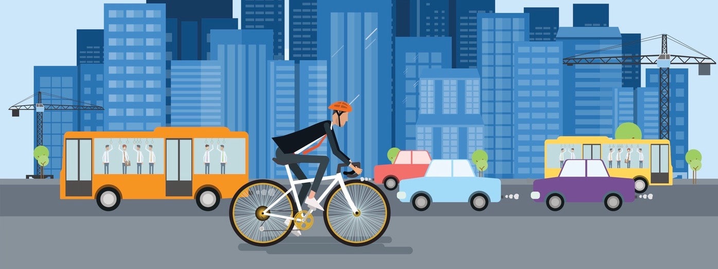 flat design businessman biking go to work and energy saving concept